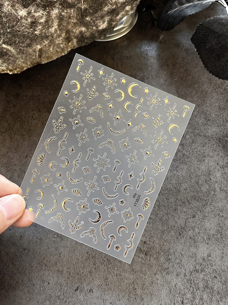 【1点ご購入 で10点プレゼントいたします】金銀星ネイルシール洗練されたミニチェック柄バックテープネイルアートシール