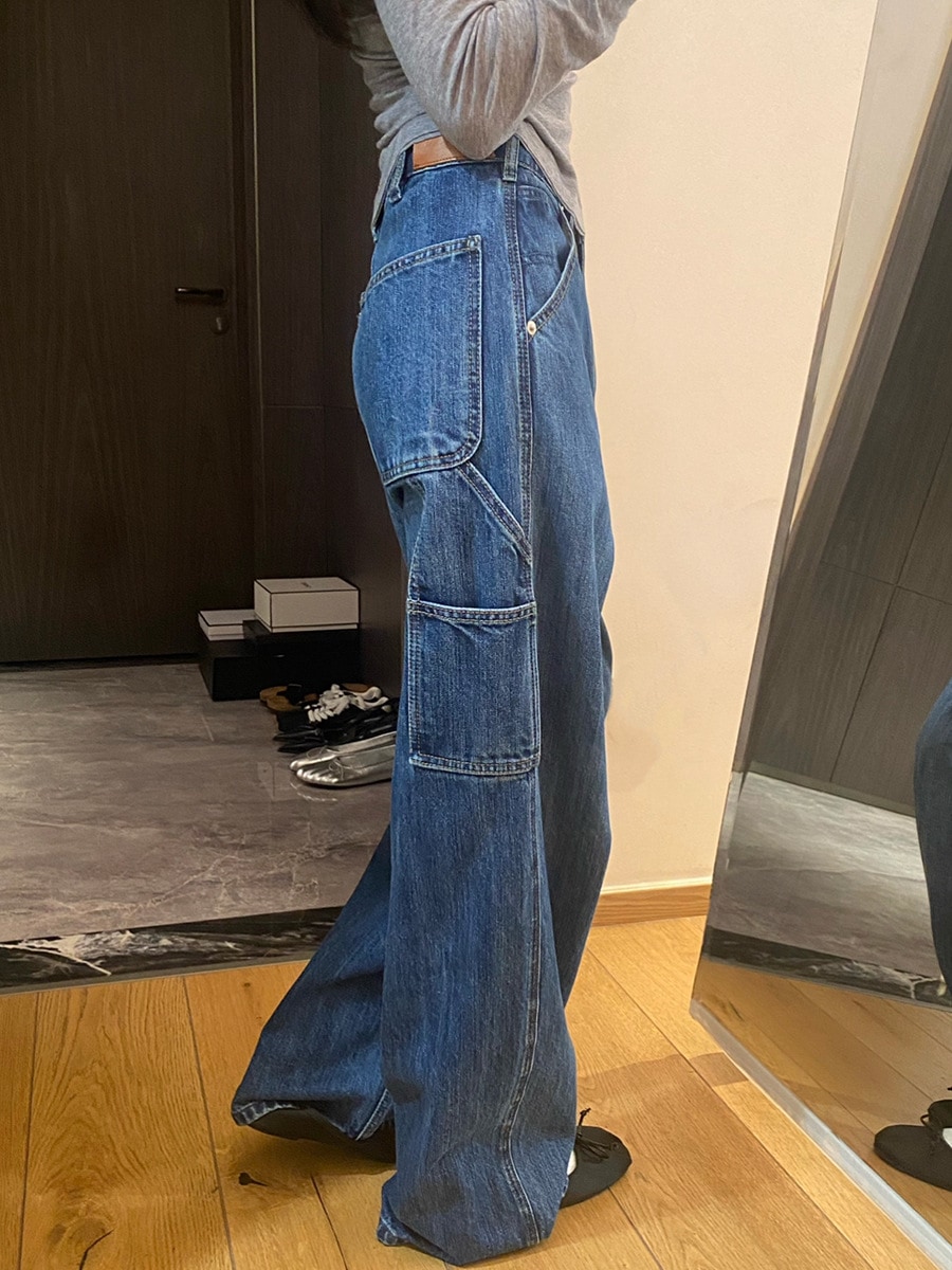 Nantao レトロウォッシュダメージワークウェアジーンズ女性用 2024 春ルーズスリミングハイウエストワイドレッグフロアレングスパンツ