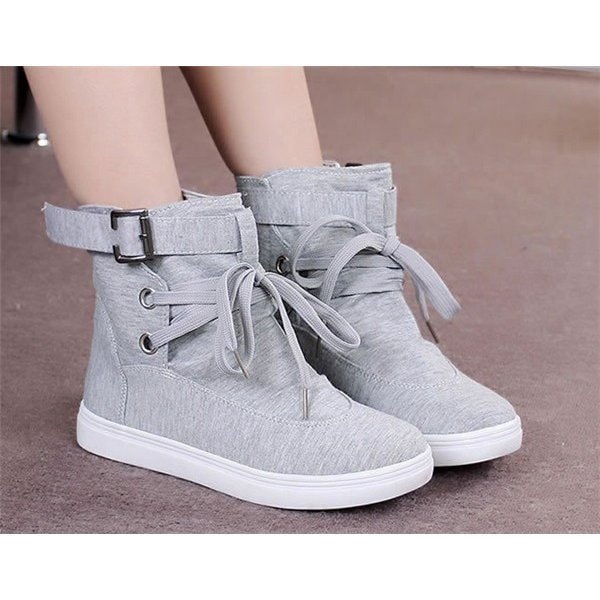 ライトグレー ベルト付きハイカットスニーカー Qoo10] スニーカーレディースハイカットベルト付き