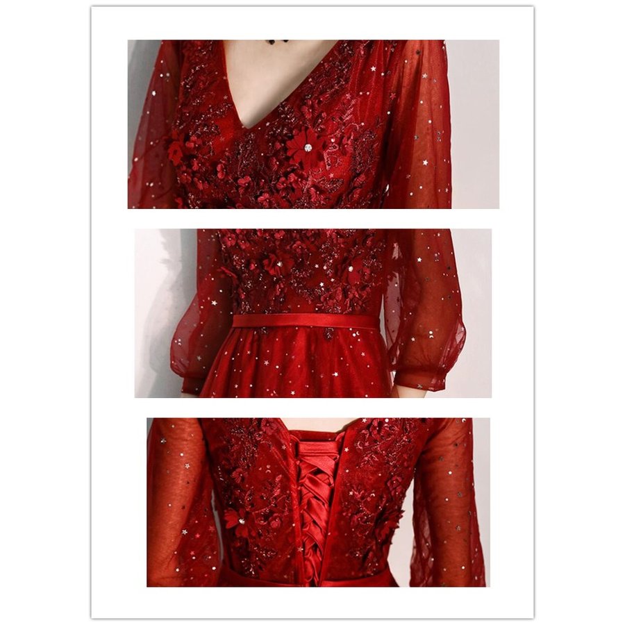 ロングドレス パーティードレス 結婚式 10代 20代 30代40代 袖ありワンピースドレス レディ