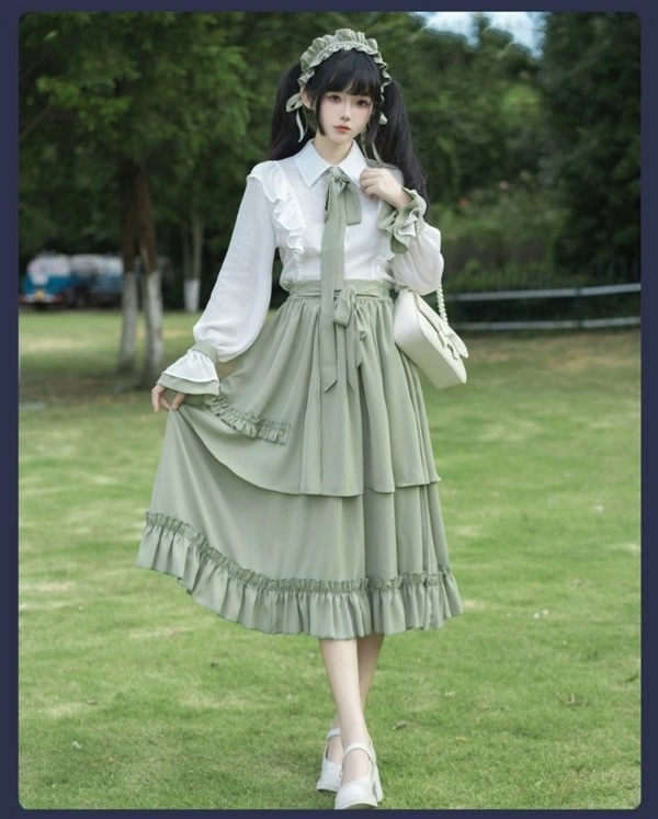 ロリータ スカート 洋服 リボン ブラウス追加可 セットアップ トップス 春 ミモレ丈 レディース フレアスカート シンプル エレガント 森ガール風 Aライン フリル コスチューム 日常着 お出かけ ロリータ スカート 洋服 リボン ブラウス追加可 セットアップ トップス 春 ミモレ丈 レディース フレアスカート シンプル エレガント 森ガール風 Aライン フリル コスチューム 日常着 お出かけ