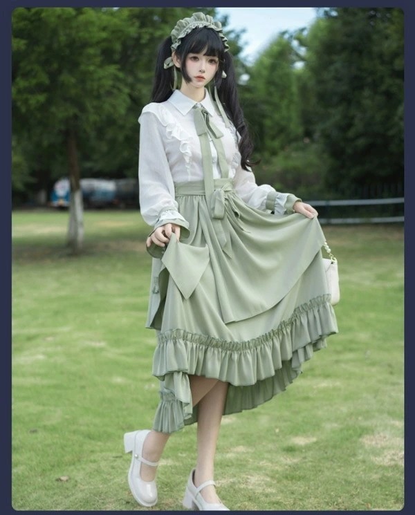 ロリータ スカート 洋服 リボン ブラウス追加可 セットアップ トップス 春 ミモレ丈 レディース フレアスカート シンプル エレガント 森ガール風 Aライン フリル コスチューム 日常着 お出かけ ロリータ スカート 洋服 リボン ブラウス追加可 セットアップ トップス 春 ミモレ丈 レディース フレアスカート シンプル エレガント 森ガール風 Aライン フリル コスチューム 日常着 お出かけ