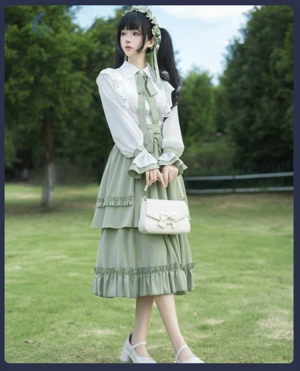 ロリータ スカート 洋服 リボン ブラウス追加可 セットアップ トップス 春 ミモレ丈 レディース フレアスカート シンプル エレガント 森ガール風 Aライン フリル コスチューム 日常着 お出かけ ロリータ スカート 洋服 リボン ブラウス追加可 セットアップ トップス 春 ミモレ丈 レディース フレアスカート シンプル エレガント 森ガール風 Aライン フリル コスチューム 日常着 お出かけ