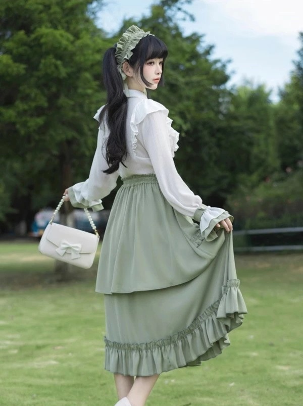 ロリータ スカート 洋服 リボン ブラウス追加可 セットアップ トップス 春 ミモレ丈 レディース フレアスカート シンプル エレガント 森ガール風 Aライン フリル コスチューム 日常着 お出かけ ロリータ スカート 洋服 リボン ブラウス追加可 セットアップ トップス 春 ミモレ丈 レディース フレアスカート シンプル エレガント 森ガール風 Aライン フリル コスチューム 日常着 お出かけ