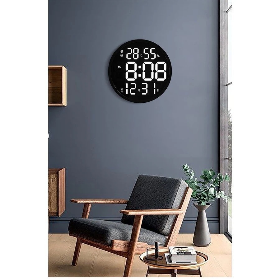 壁掛け電波時計温度計湿度計LEDデジタル電子壁掛け時計 照明 ウォールクロック カウン リビング