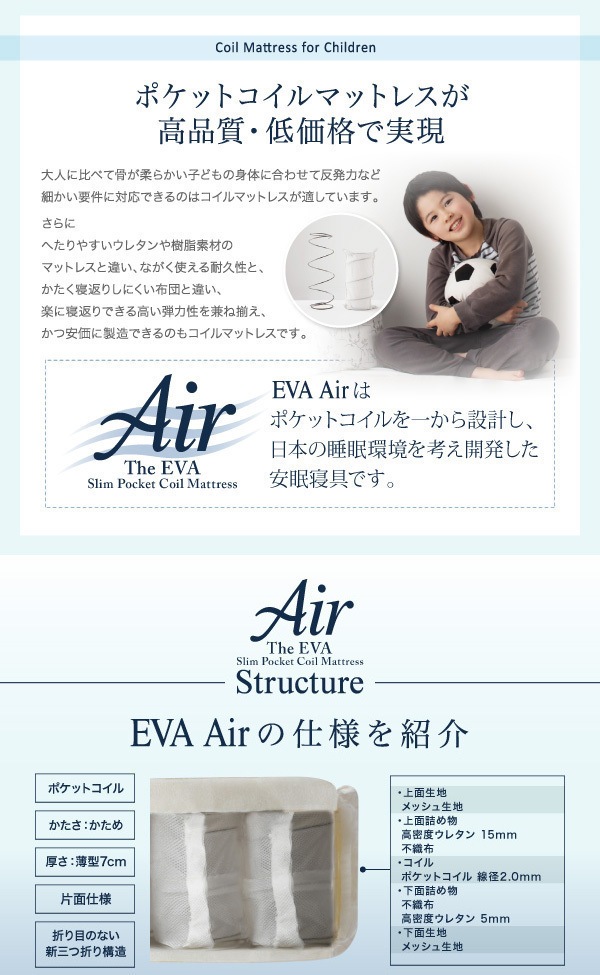 折りたたんで収納できる ポケットコイル入り 快眠 敷布団マットレス 薄型/軽量/高通気 [EVA Air]エヴァ エアー クイーン レギュラー