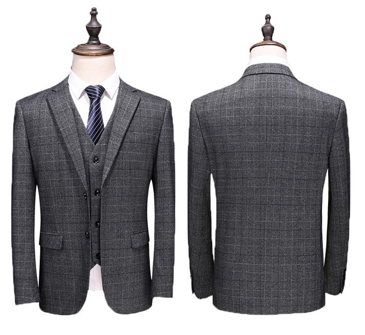 スリーピーススーツメンズ春夏春物チェック柄スーツメンズ スリーピーススーツメンズダブルスーツメンズチェックグレーベスト付き 入学式 スリーピーススーツ3ピーススーツ大きいサイズ 男性男の子 灰色大きい