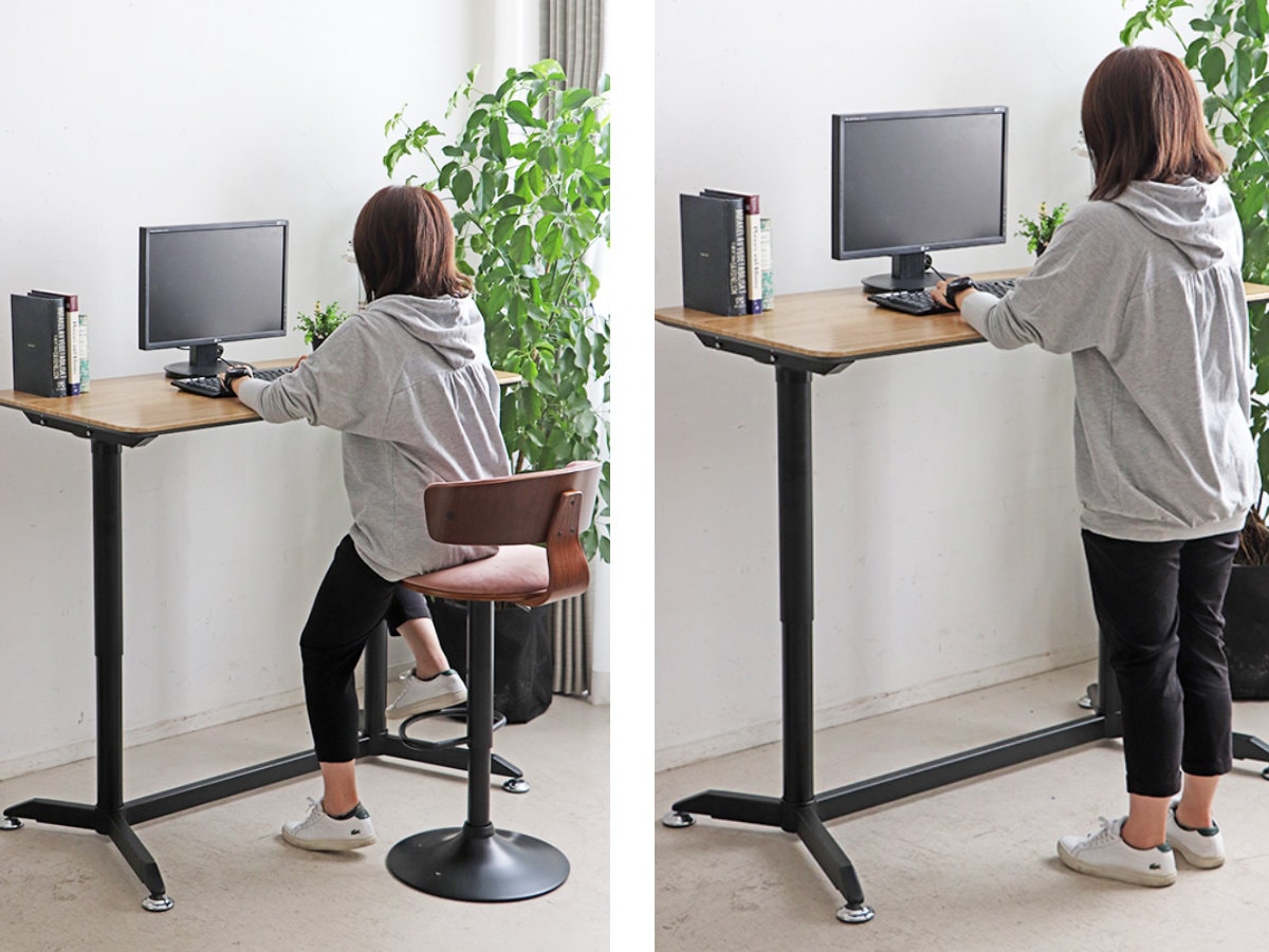 スタンディングデスク 幅120cm 高さ調節 ディアナ キャスター 昇降 デスク 机 立ち机 上下昇降式 テレワーク パソコン アジャスター キャスター付き 木目調