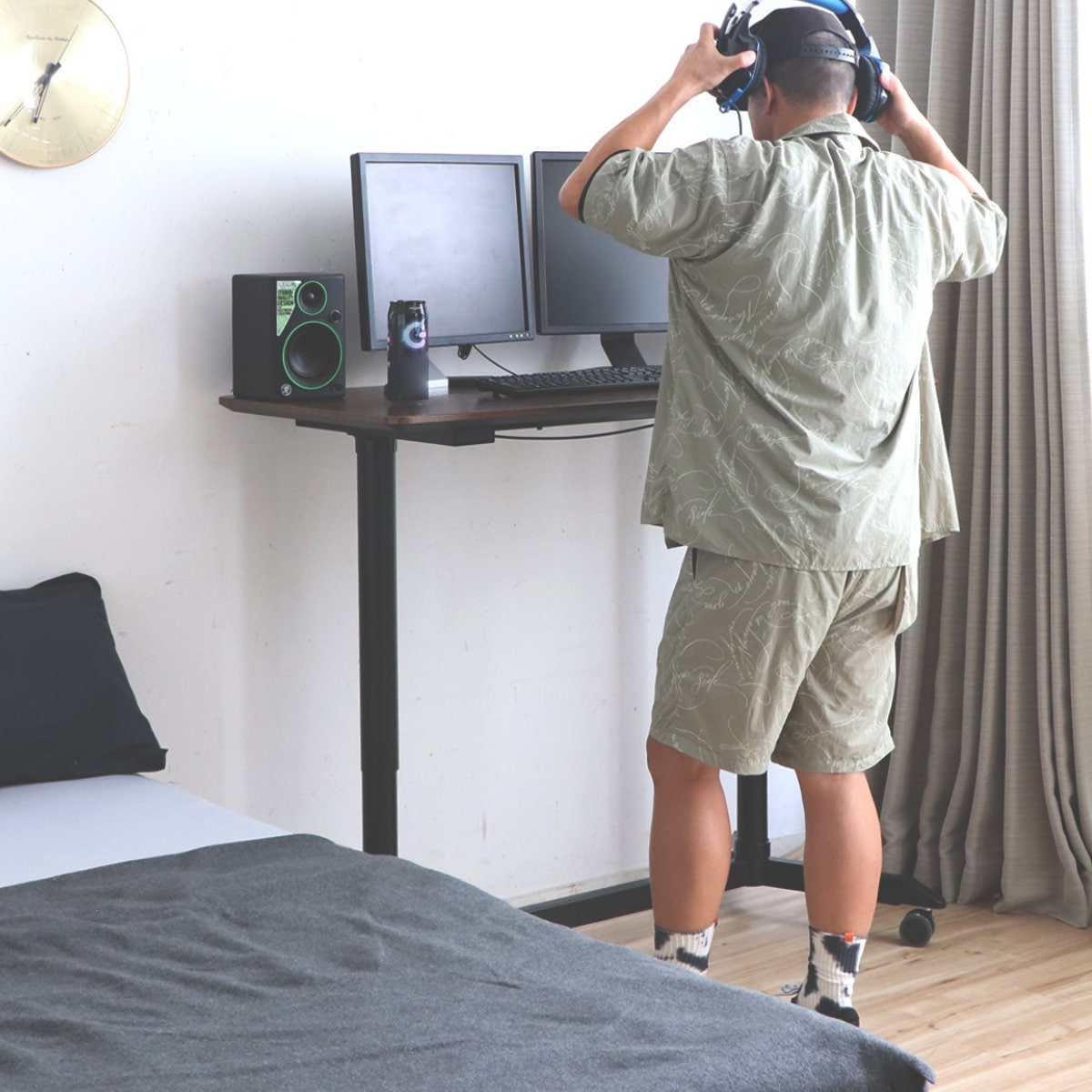 スタンディングデスク 幅120cm 高さ調節 ディアナ キャスター 昇降 デスク 机 立ち机 上下昇降式 テレワーク パソコン アジャスター キャスター付き 木目調