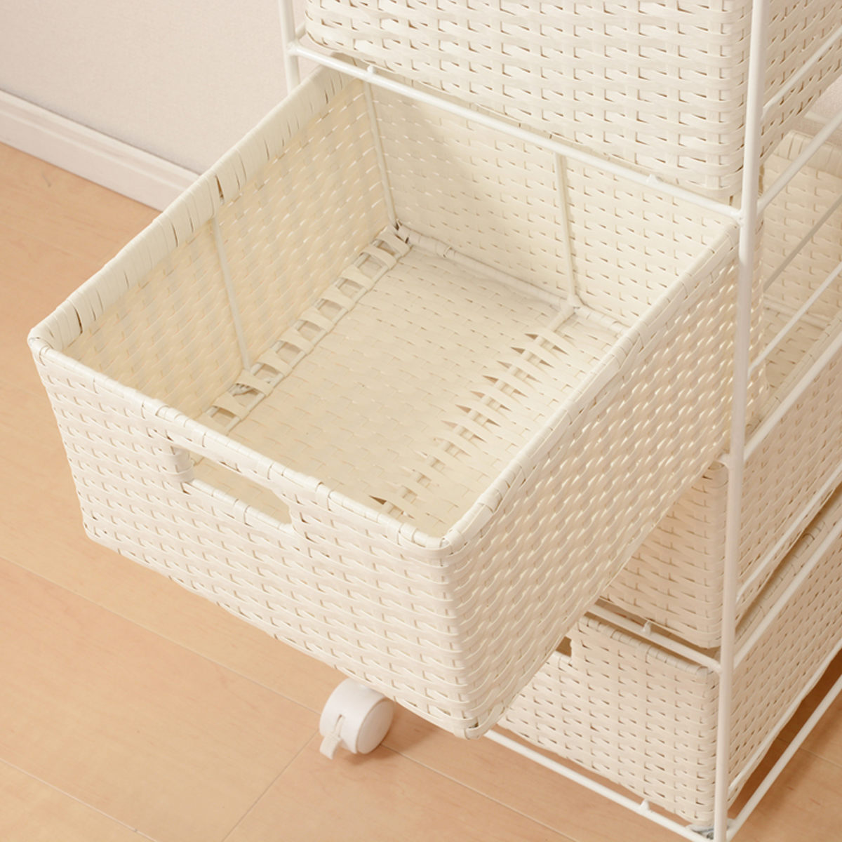 ランドリーチェスト 幅60.5cm 4段 引出し キャスター付 完成品 ラタン調 ランドリー チェスト ラック 防水 撥水 収納 かご ラタン風 洗濯 ランドリーラック ワゴン 収納ラック