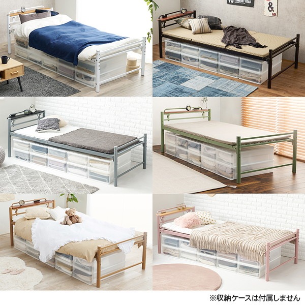 宮棚付き シングルロングベッド キャラメルブラウン 約幅100x奥行232x高さ73.5cm 組立品 フレームのみ コンセント付き [敷布団別売]