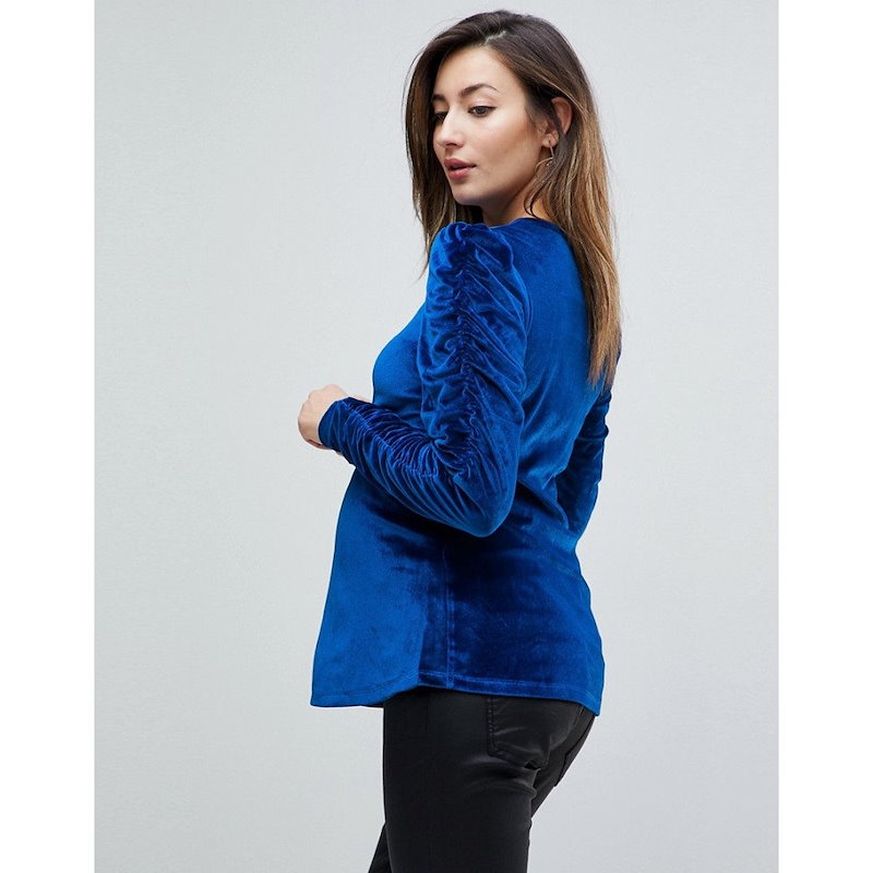 エイソス レディース トップス【ASOS Maternity Top in Velvet with Ruched Sleeves】Cobalt blue エイソス レディース トップス【ASOS Maternity Top in Velvet with Ruched Sleeves】Cobalt blue