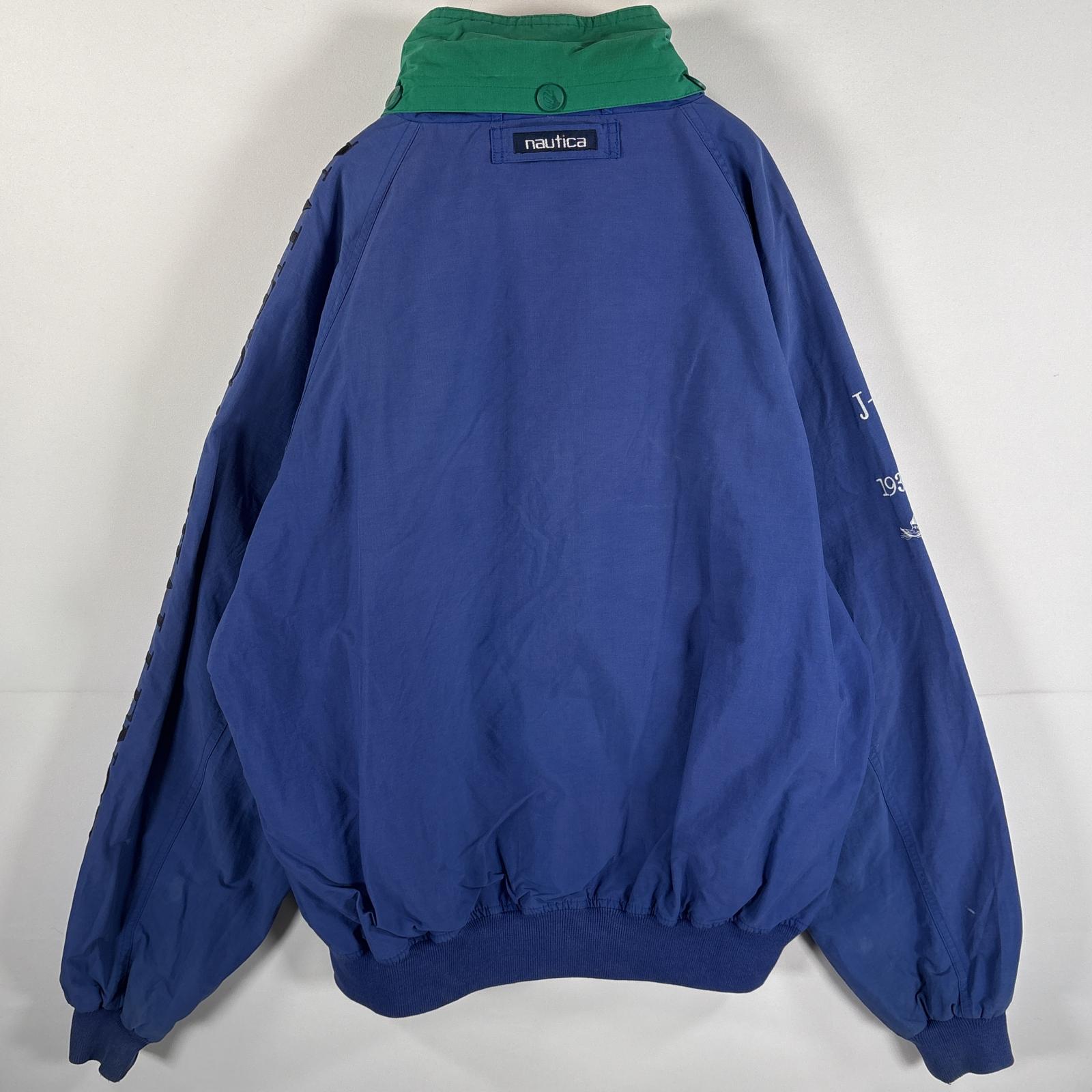 古着 90s/90年代 セーリングジャケット ワンポイントロゴ刺繍 大きいサイズ 収納フード XXL ブルー系 メンズ