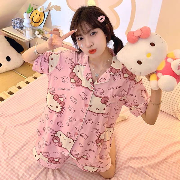 甘くてかわいいハローキティパジャマ半袖半ズボン2点セット さし M