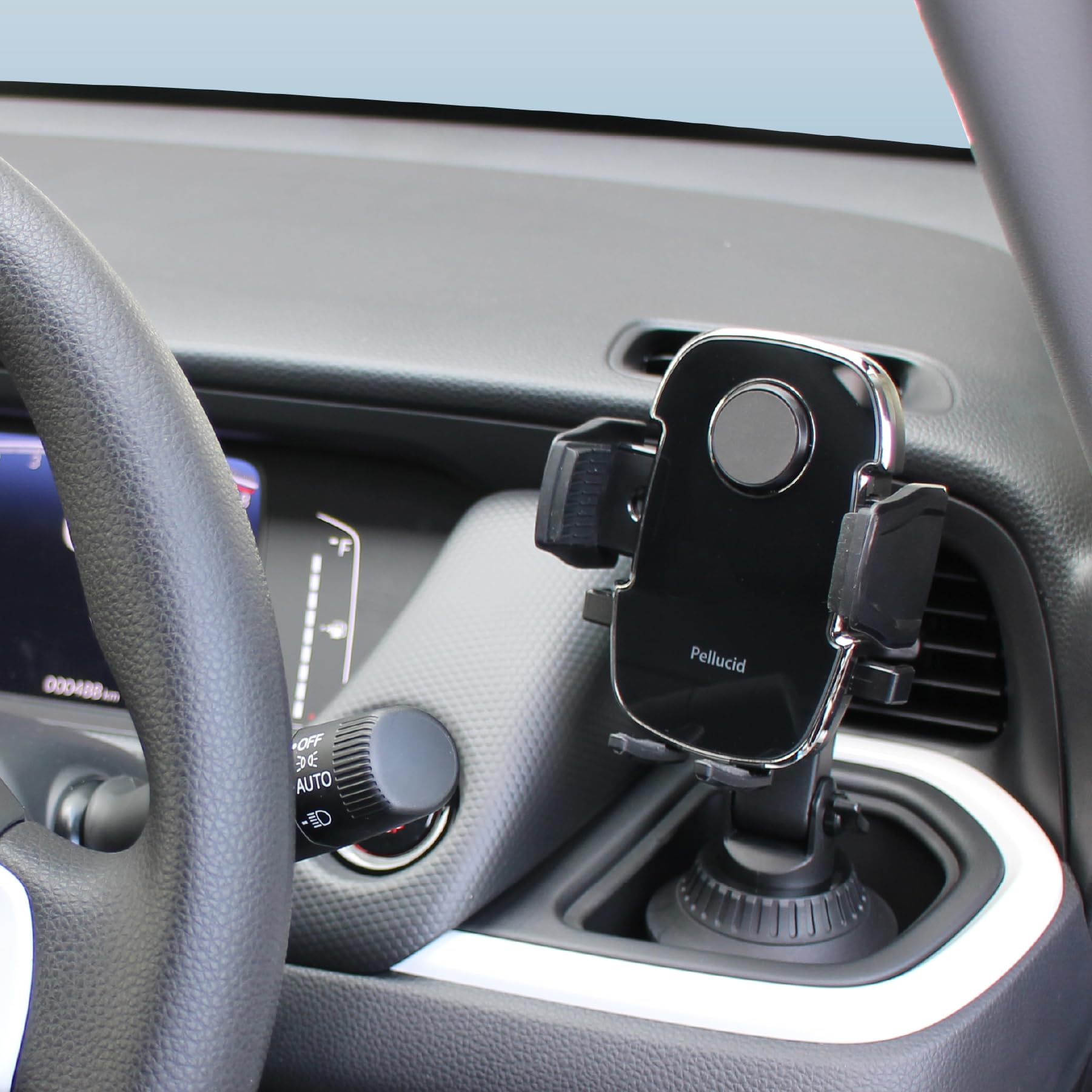 ペルシード(Pellucid) 車内用品 車載スマホホルダー ドリンクホルダー取付 片手ワンタッチ開閉スマホホルダー 手帳型ケース 縦横置き対応 ドリンクイン PPH2111