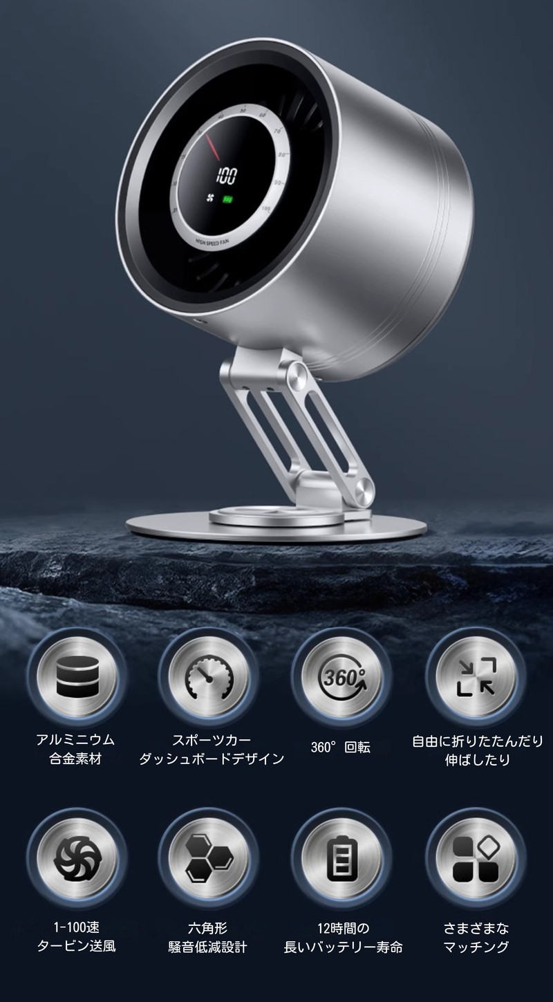 チタン金属製卓上扇風機 静音 超小型せんぷうき パワフル送風 省エネ USB充電式 10段階風量調節 デスクトップファン 360x180立体送風