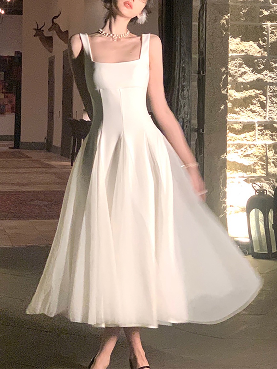 2025夏 ウェディングドレス 通勤可用 結婚式パーティードレス ロング丈/ショート丈 花嫁 キャミワンピース 二次会 ロングドレス レディース