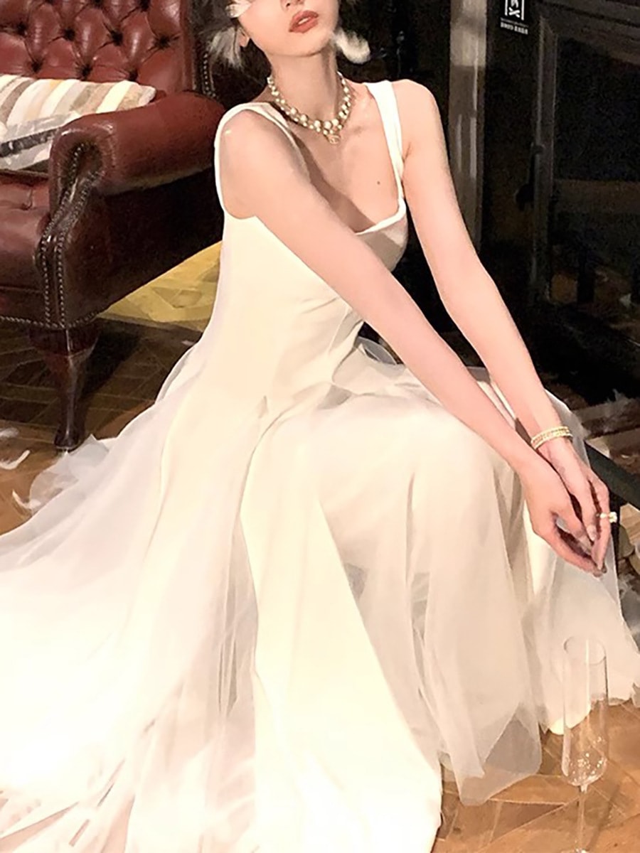 2025夏 ウェディングドレス 通勤可用 結婚式パーティードレス ロング丈/ショート丈 花嫁 キャミワンピース 二次会 ロングドレス レディース