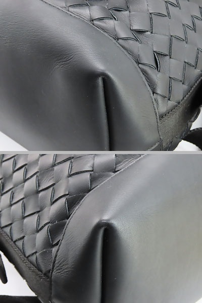 レア美品ボッテガヴェネタイントレチャートバックパックリュックサックブラックカーフレザー653118