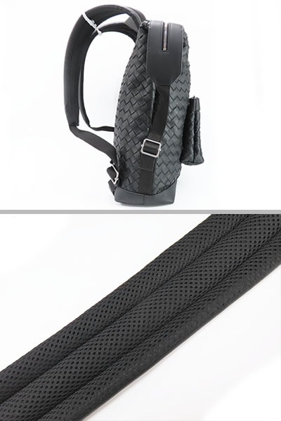 レア美品ボッテガヴェネタイントレチャートバックパックリュックサックブラックカーフレザー653118