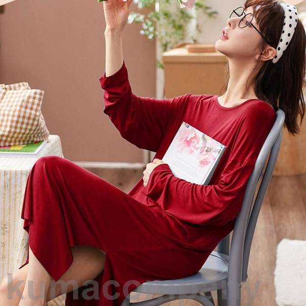 ネグリジェ 長袖ワンピース モダール綿 可愛いお姫様 ロング丈ネグリジェ パジャマ ナイトロープ レディース 部屋着 ゆったり ルームウェア