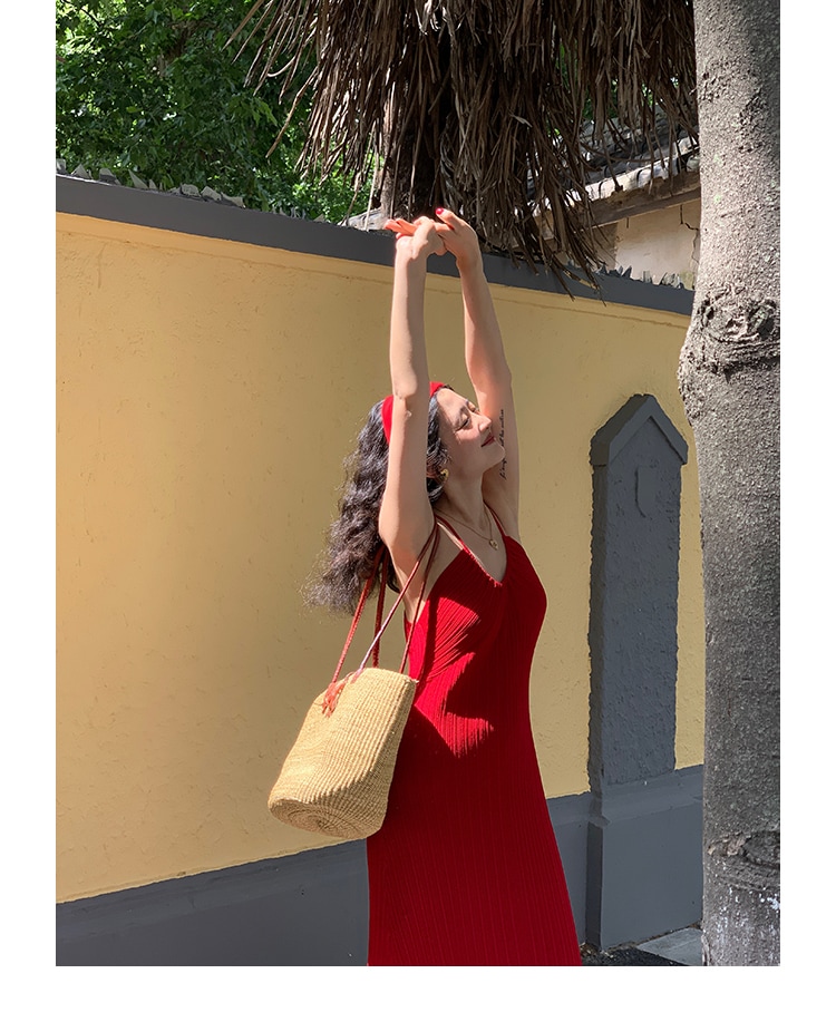 レディース ロング ウエスト Vネック サスペンダー ドレス 女性 夏 フレンチ レトロ ロングスカート スカート ブラック レッド ブラウン S M L かわいい 大人可愛い きれいめ シンプル