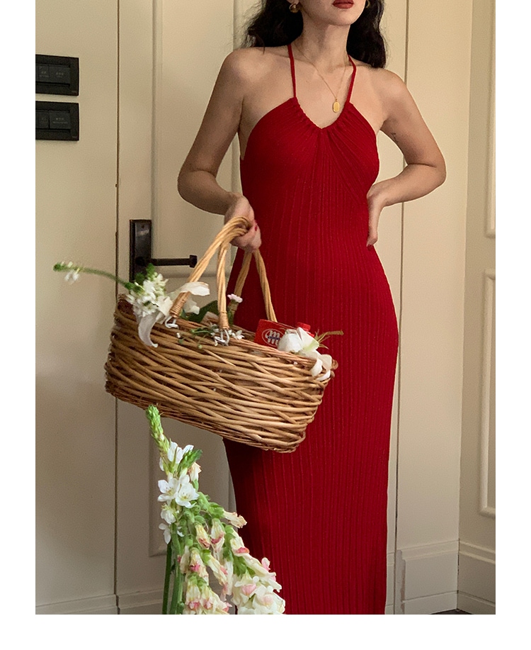 レディース ロング ウエスト Vネック サスペンダー ドレス 女性 夏 フレンチ レトロ ロングスカート スカート ブラック レッド ブラウン S M L かわいい 大人可愛い きれいめ シンプル