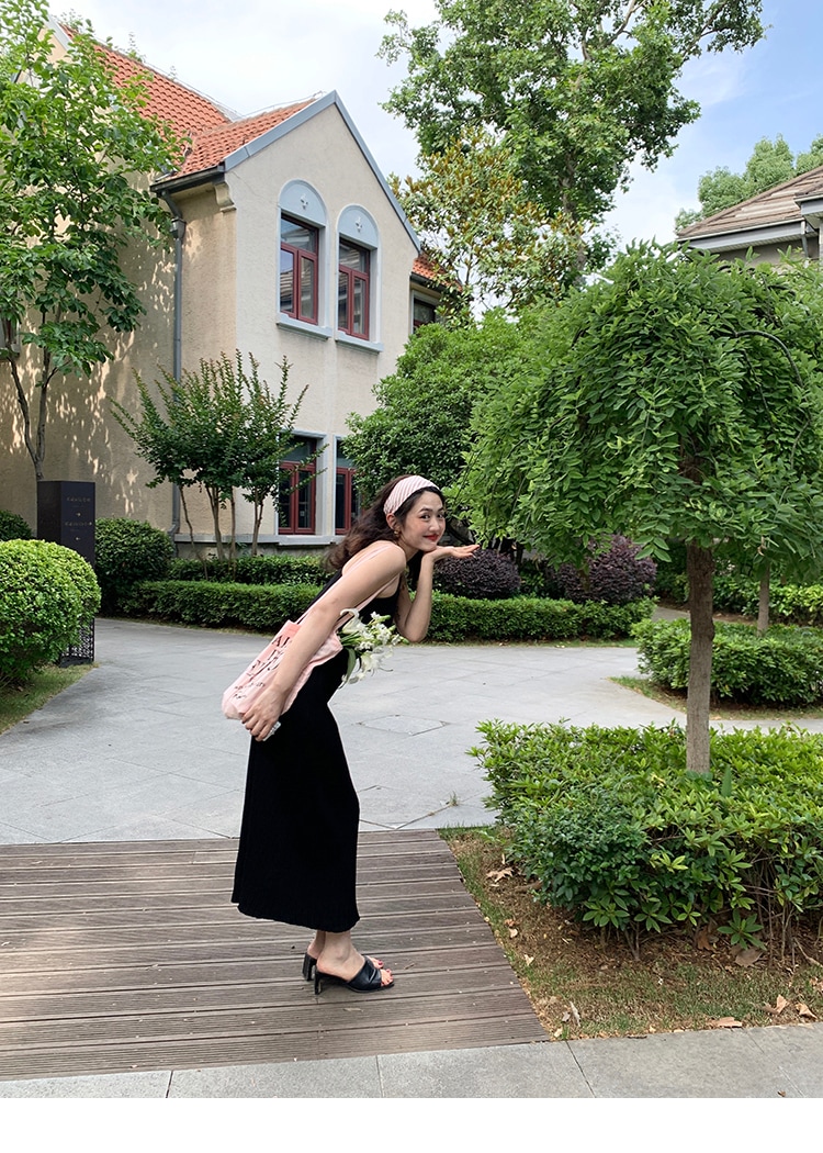 レディース ロング ウエスト Vネック サスペンダー ドレス 女性 夏 フレンチ レトロ ロングスカート スカート ブラック レッド ブラウン S M L かわいい 大人可愛い きれいめ シンプル