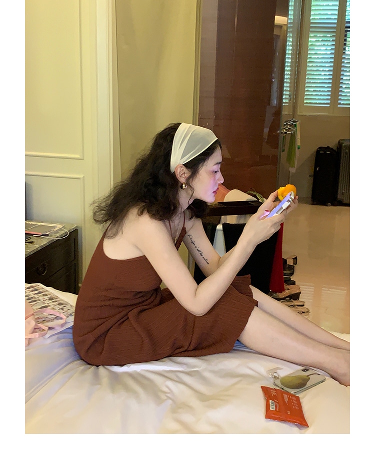 レディース ロング ウエスト Vネック サスペンダー ドレス 女性 夏 フレンチ レトロ ロングスカート スカート ブラック レッド ブラウン S M L かわいい 大人可愛い きれいめ シンプル