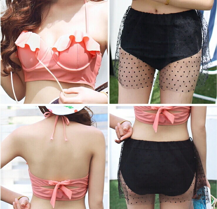 新作 上品なピンク かわセクシー 体型カバー レース 上下セット レディース水着 ビキニ バスト盛れる 隠したいところを隠す見せたいところを見せる ホルターネックワイヤー入りビキニ MIZUGI