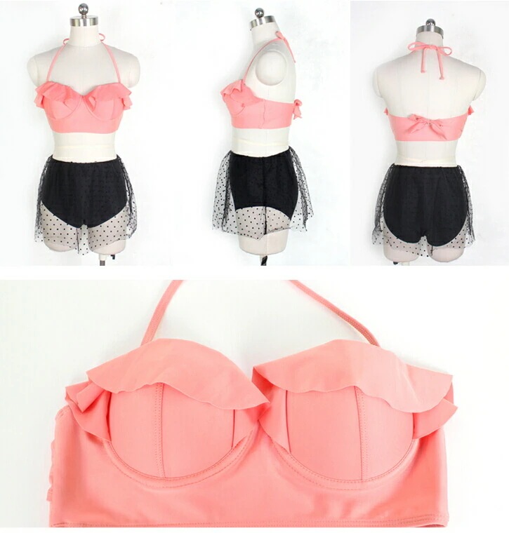 新作 上品なピンク かわセクシー 体型カバー レース 上下セット レディース水着 ビキニ バスト盛れる 隠したいところを隠す見せたいところを見せる ホルターネックワイヤー入りビキニ MIZUGI