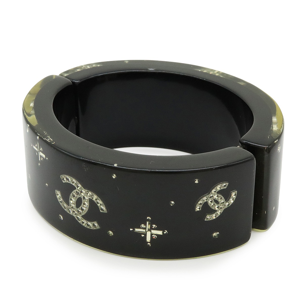 バングル ブレスレット ココマーク ラインストーン レジン ブラック 黒 07 バングル ブレスレット ココマーク ラインストーン レジン ブラック 黒 07