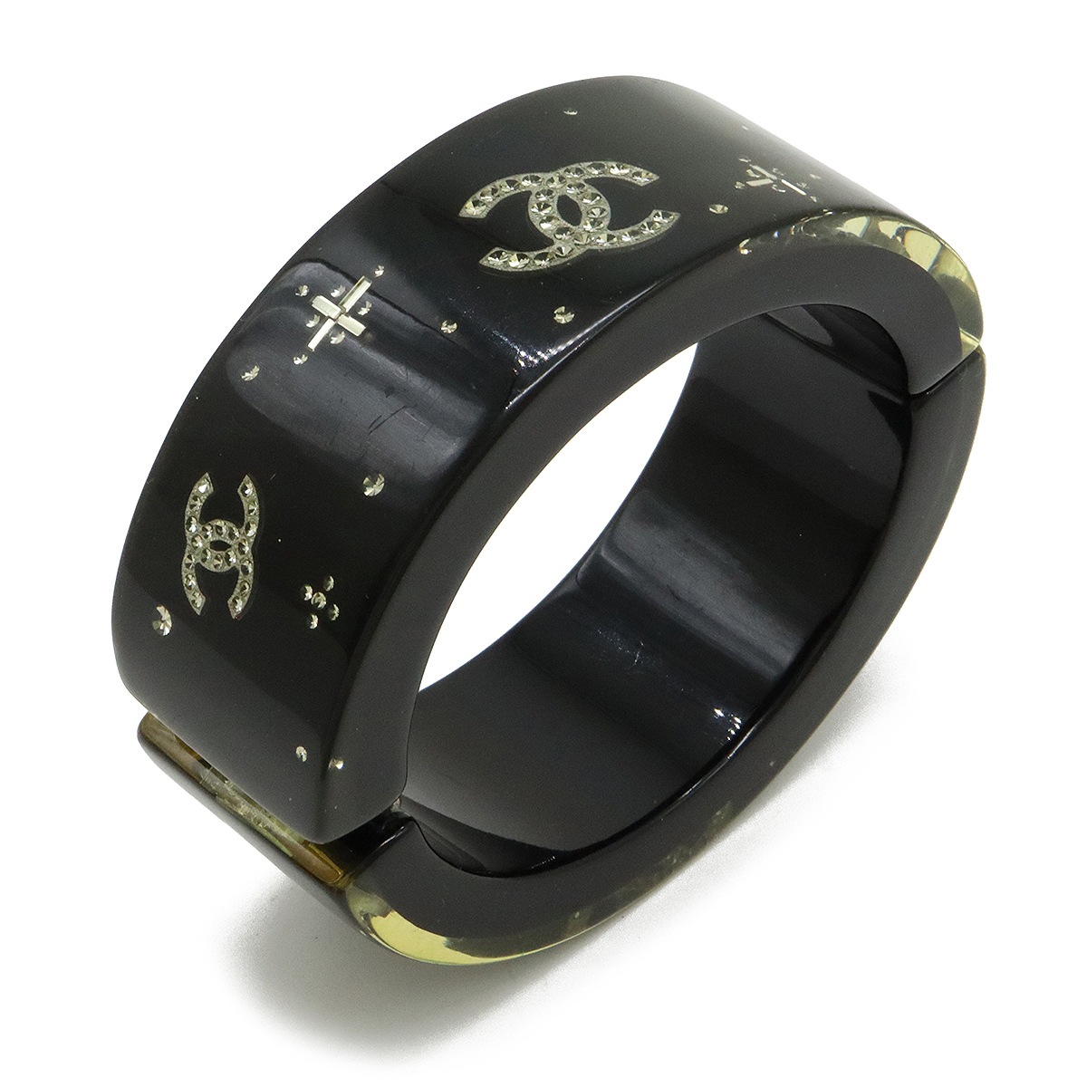 バングル ブレスレット ココマーク ラインストーン レジン ブラック 黒 07 バングル ブレスレット ココマーク ラインストーン レジン ブラック 黒 07