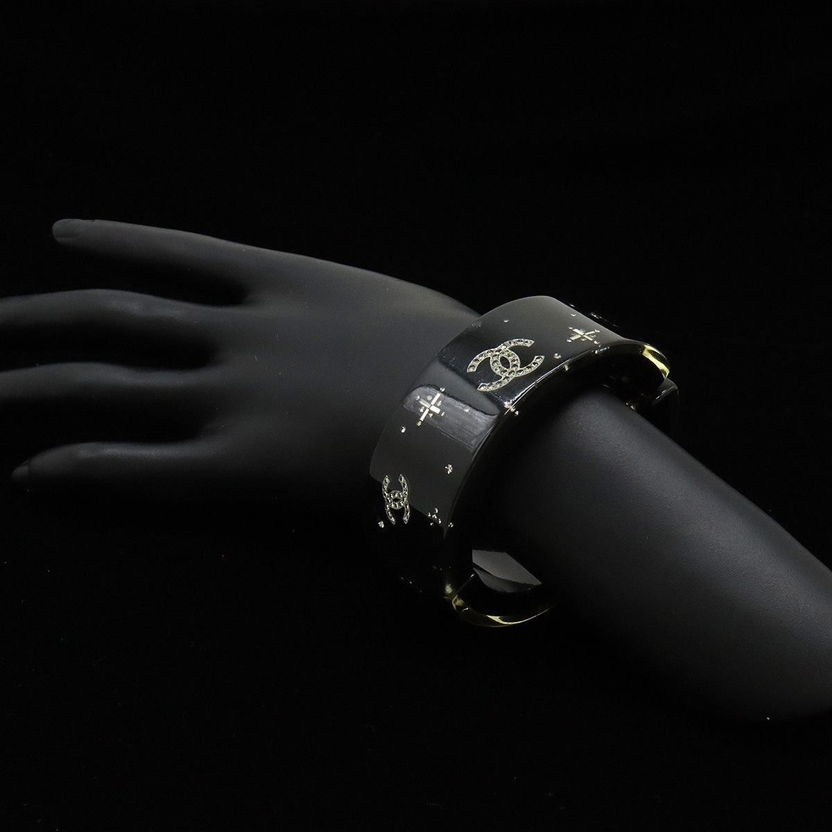 バングル ブレスレット ココマーク ラインストーン レジン ブラック 黒 07 バングル ブレスレット ココマーク ラインストーン レジン ブラック 黒 07