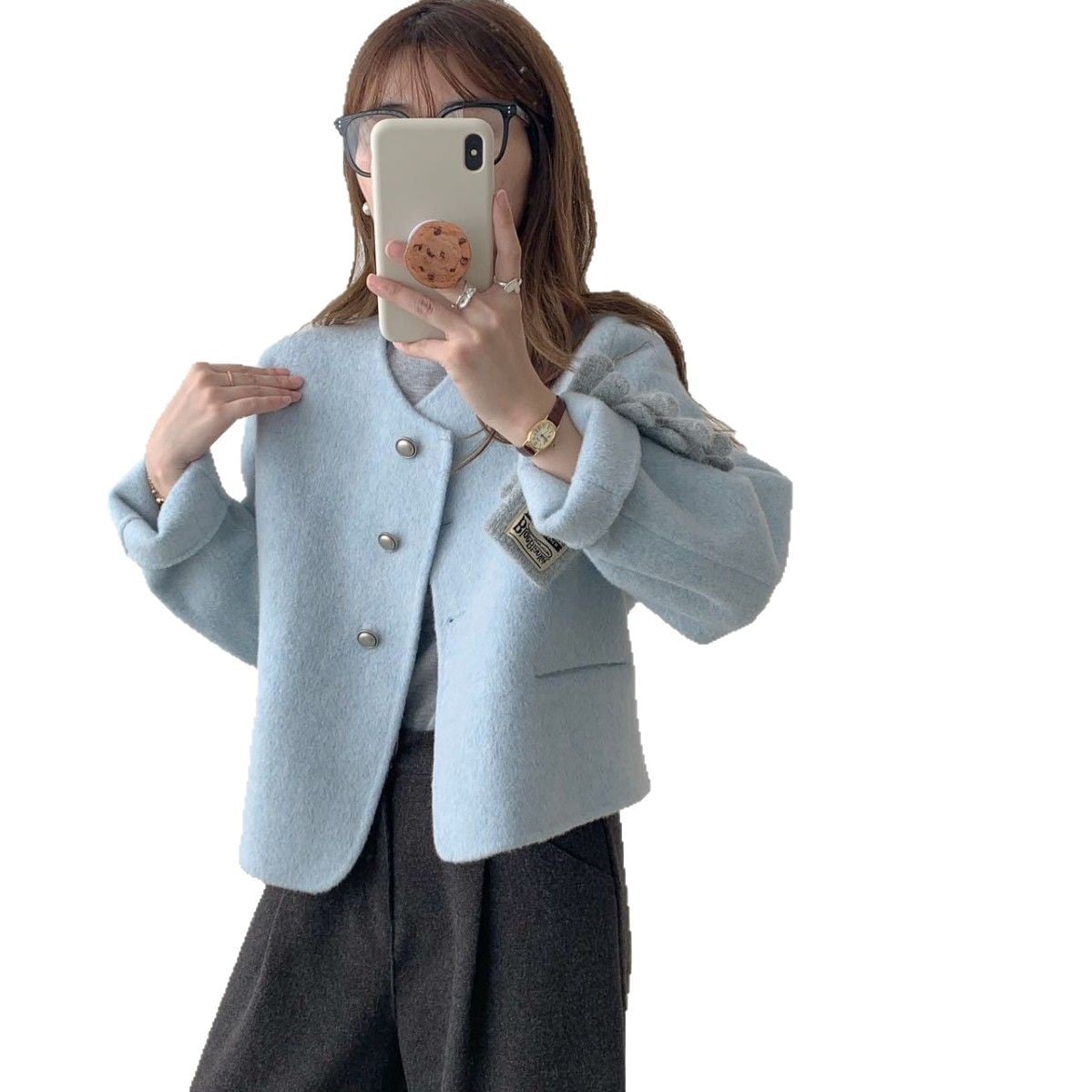 秋冬新作 丸首 レディース アウター カシミア 両面ウールコート 柔らか 両面 ショート丈 高級 シンプル_4
