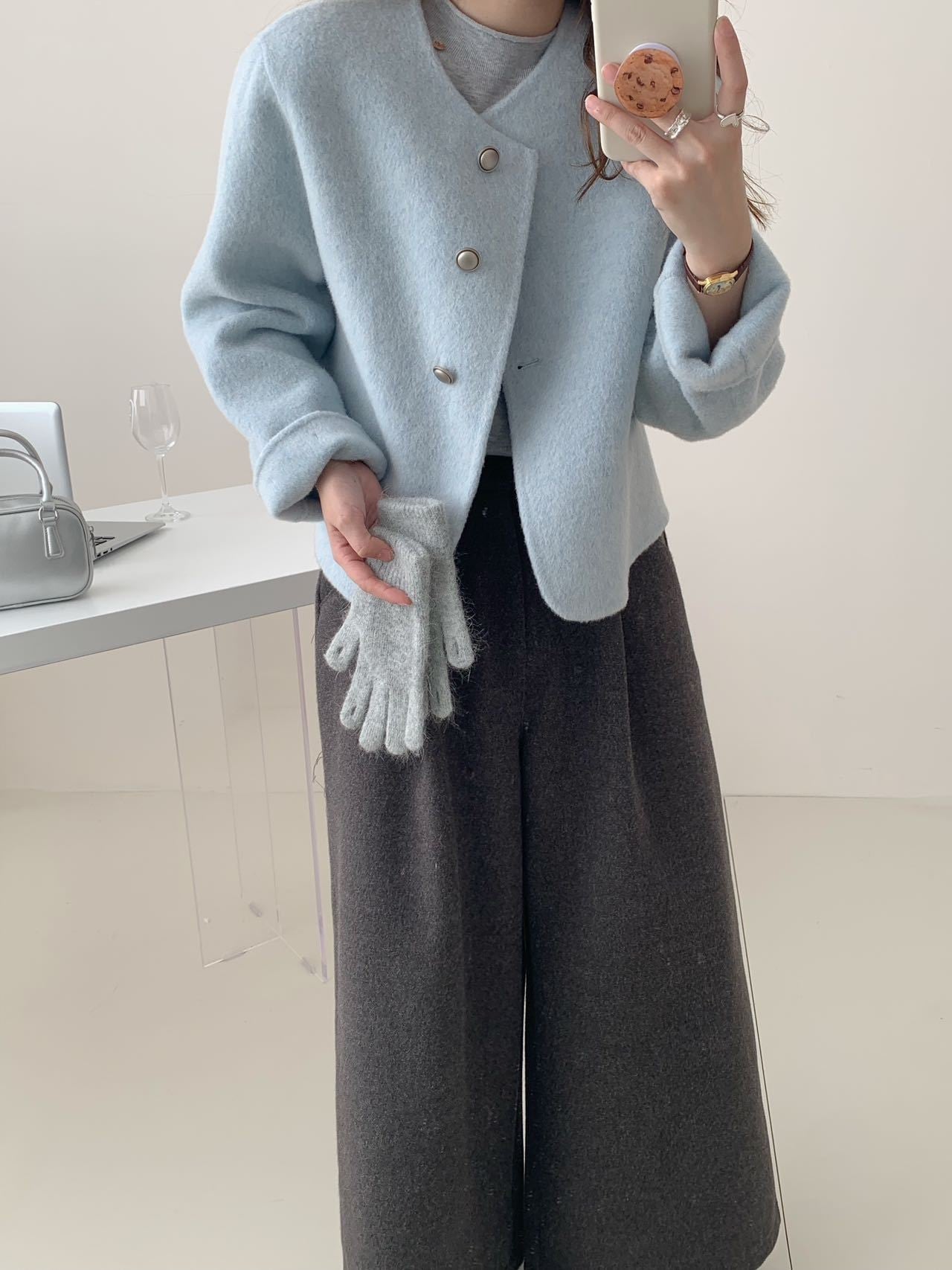 秋冬新作 丸首 レディース アウター カシミア 両面ウールコート 柔らか 両面 ショート丈 高級 シンプル_9