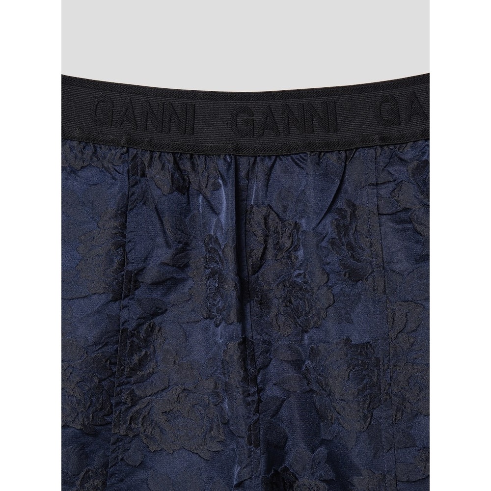 GANNI ボタニカルジャカード伸縮性カーブパンツ-ネイビー FW24/QN4821R04R GANNI ボタニカルジャカード伸縮性カーブパンツ-ネイビー FW24/QN4821R04R