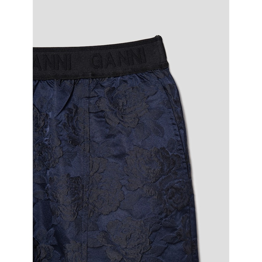 GANNI ボタニカルジャカード伸縮性カーブパンツ-ネイビー FW24/QN4821R04R GANNI ボタニカルジャカード伸縮性カーブパンツ-ネイビー FW24/QN4821R04R