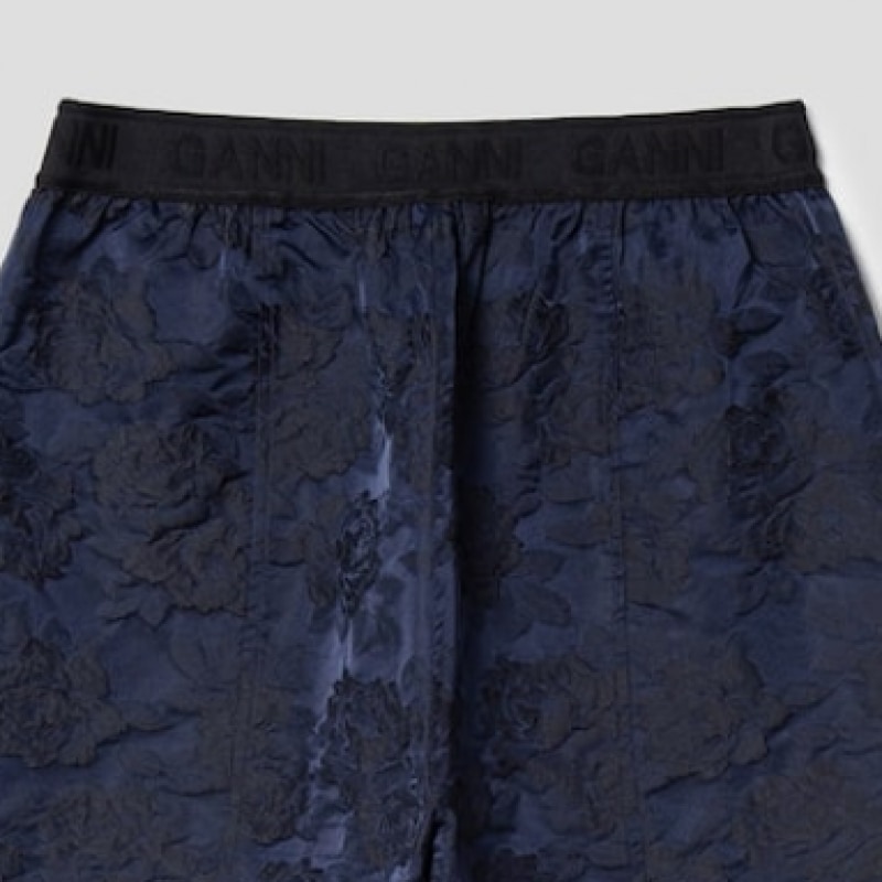 GANNI ボタニカルジャカード伸縮性カーブパンツ-ネイビー FW24/QN4821R04R GANNI ボタニカルジャカード伸縮性カーブパンツ-ネイビー FW24/QN4821R04R