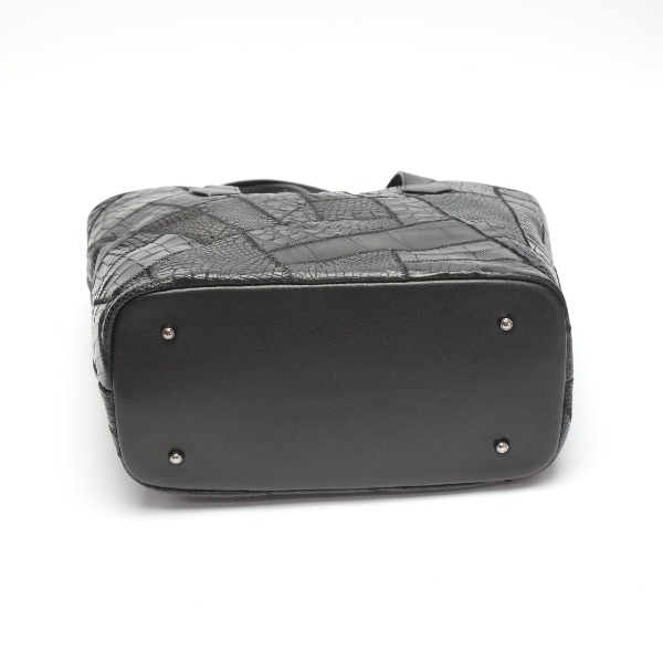 クロコダイルLB-7001 パッチワーク 天ファスナー ショルダーバッグ ブラック クロコダイルLB-7001 パッチワーク 天ファスナー ショルダーバッグ ブラック