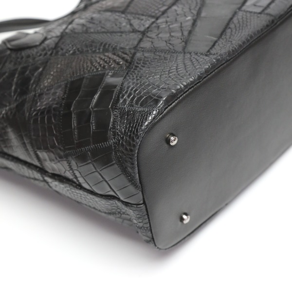 クロコダイルLB-7001 パッチワーク 天ファスナー ショルダーバッグ ブラック クロコダイルLB-7001 パッチワーク 天ファスナー ショルダーバッグ ブラック