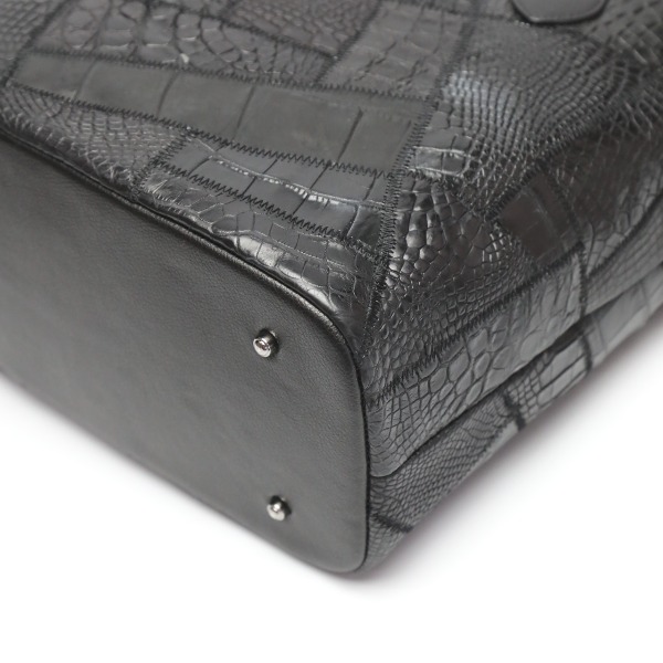 クロコダイルLB-7001 パッチワーク 天ファスナー ショルダーバッグ ブラック クロコダイルLB-7001 パッチワーク 天ファスナー ショルダーバッグ ブラック