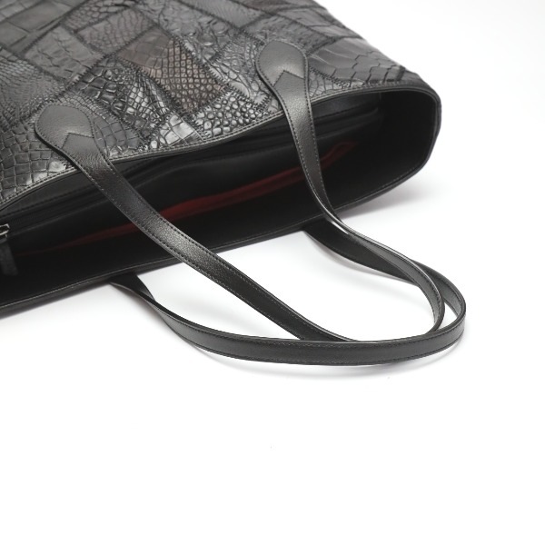 クロコダイルLB-7001 パッチワーク 天ファスナー ショルダーバッグ ブラック クロコダイルLB-7001 パッチワーク 天ファスナー ショルダーバッグ ブラック