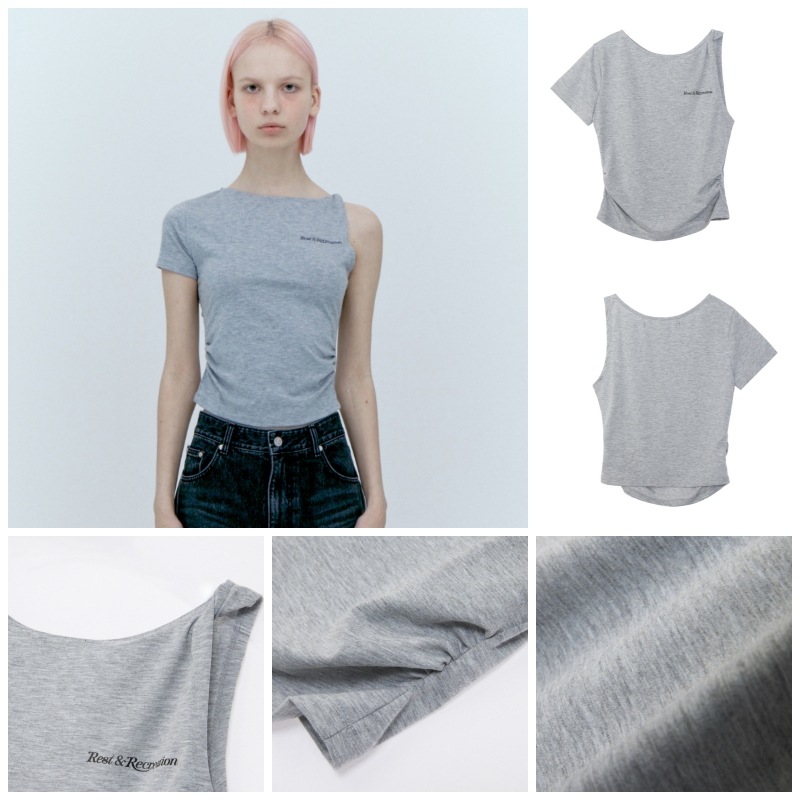 [REST & RECREATION] Tシャツ UNBALANCED SLEEVE TOP (4color) REST & RECREATION】 UNBALANCED SLEEVE TOP : 4COLORS Tシャツ