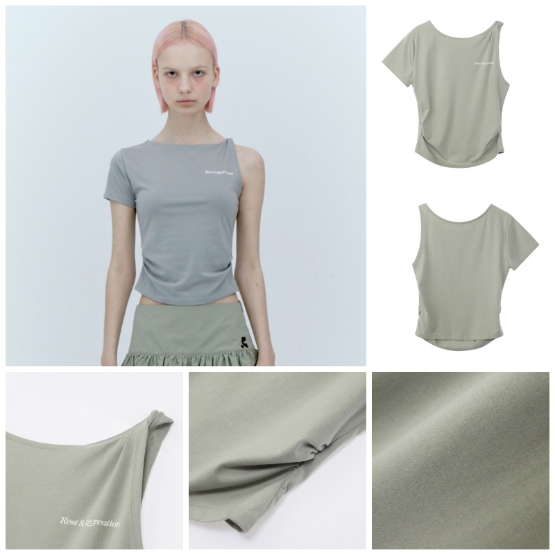 [REST & RECREATION] Tシャツ UNBALANCED SLEEVE TOP (4color) Rest&Recreation】☆ UNBALANCED SLEEVE TOP☆4色 (Rest