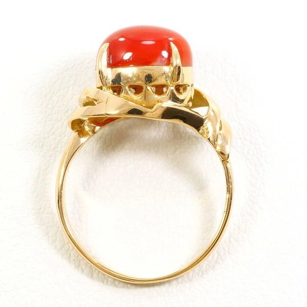 K18 18金 YG イエローゴールド リング 指輪 10号 サンゴ ジュエリー 中古 K18 18金 YG イエローゴールド リング 指輪 10号 サンゴ ジュエリー 中古