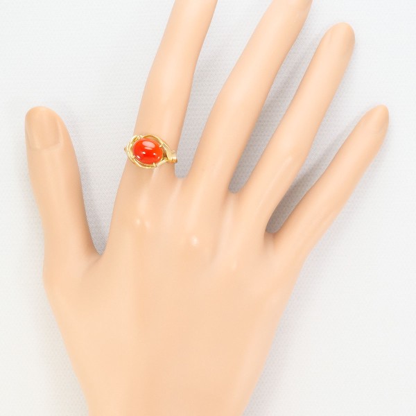 K18 18金 YG イエローゴールド リング 指輪 10号 サンゴ ジュエリー 中古 K18 18金 YG イエローゴールド リング 指輪 10号 サンゴ ジュエリー 中古