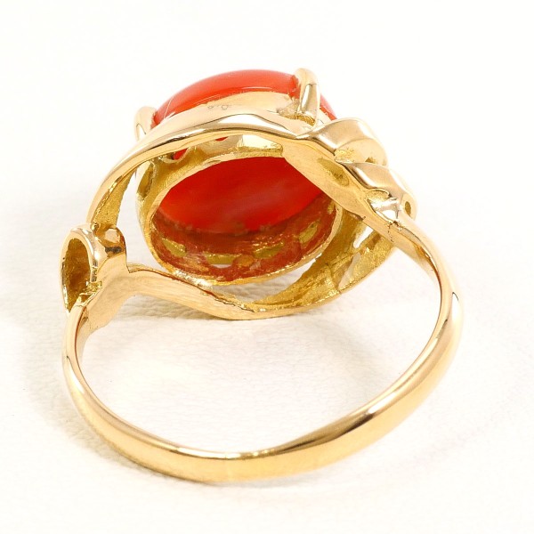 K18 18金 YG イエローゴールド リング 指輪 10号 サンゴ ジュエリー 中古 K18 18金 YG イエローゴールド リング 指輪 10号 サンゴ ジュエリー 中古