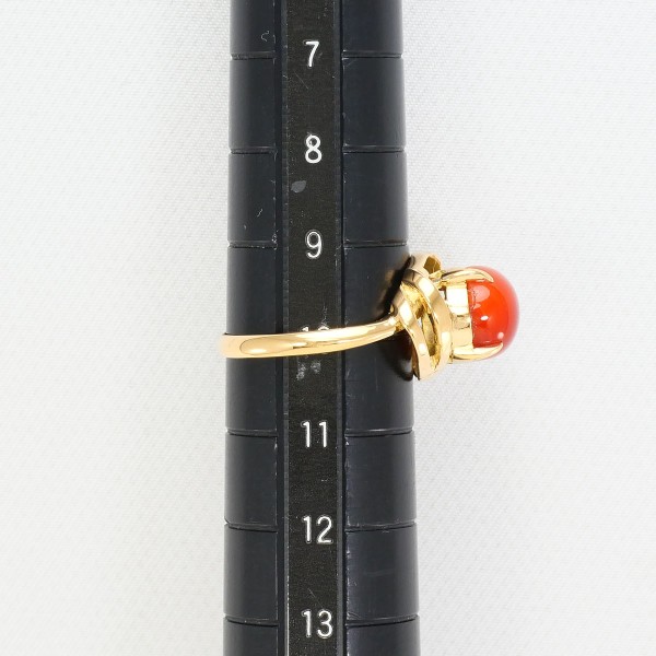 K18 18金 YG イエローゴールド リング 指輪 10号 サンゴ ジュエリー 中古 K18 18金 YG イエローゴールド リング 指輪 10号 サンゴ ジュエリー 中古