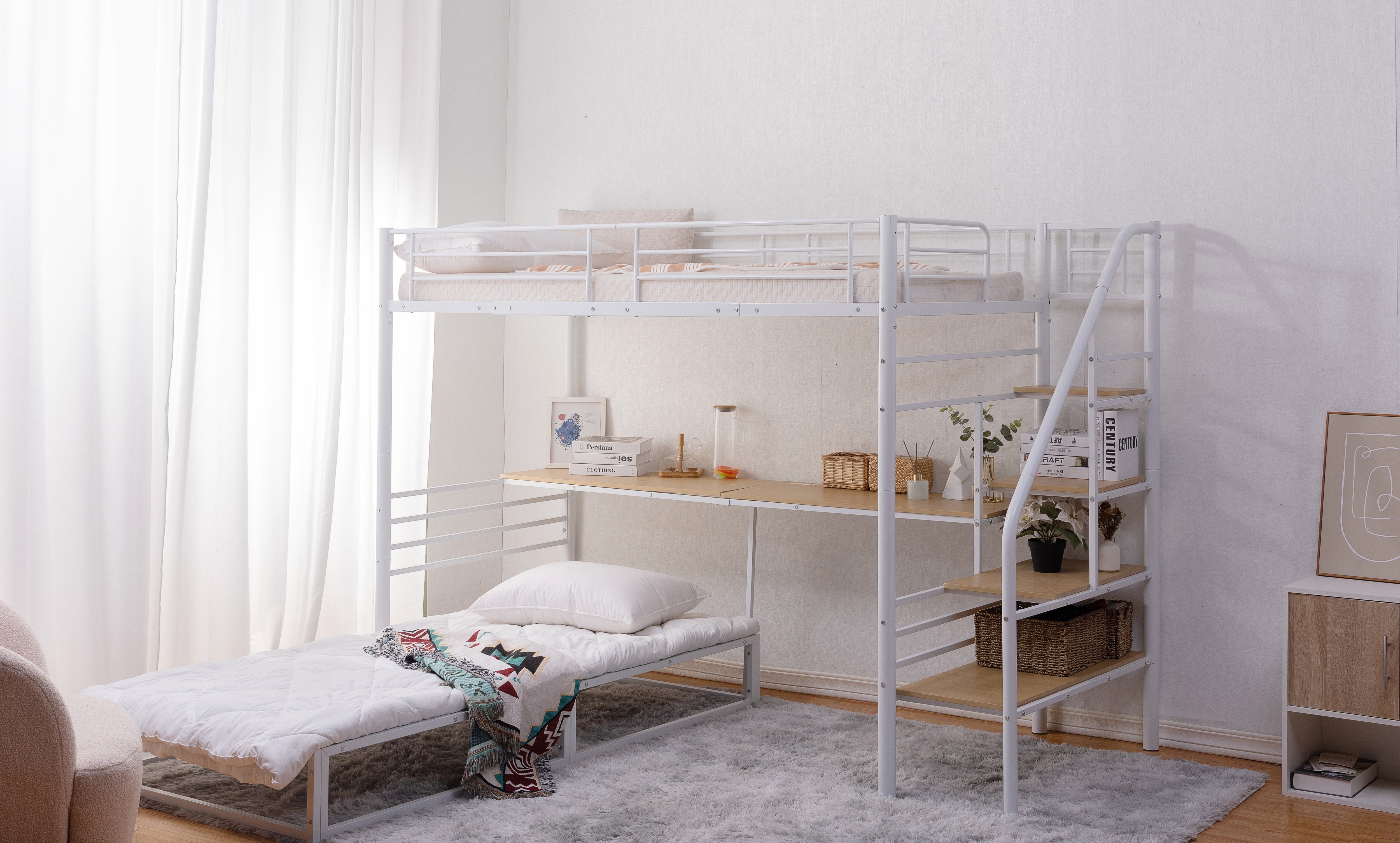 ブラック ロフトベッド シングル パイプベッド - 高耐荷重150kgの安定